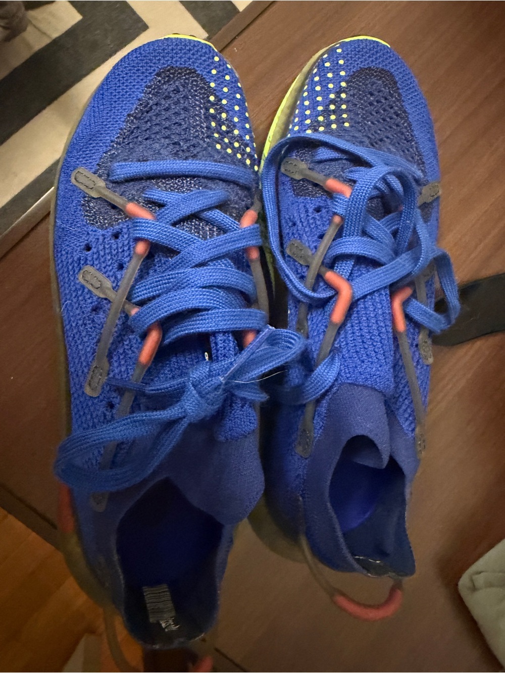 adidas Kids Blue Knit Athletic Sneakers with Neon Accents